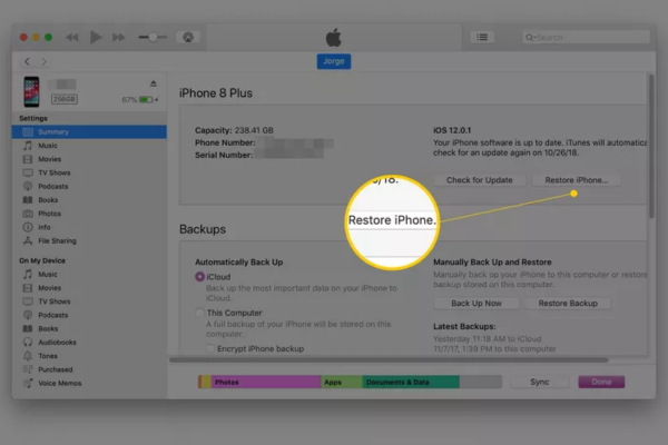phục hồi máy bằng iTunes bước 2 phục hồi máy bằng iTunes bước 2