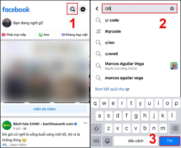 Quét mã QR trực tiếp trên ứng dụng Facebook bước 1 Quét mã QR trực tiếp trên ứng dụng Facebook bước 1