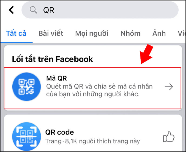 Quét mã QR trực tiếp trên ứng dụng Facebook bước 2-1 Quét mã QR trực tiếp trên ứng dụng Facebook bước 2-1