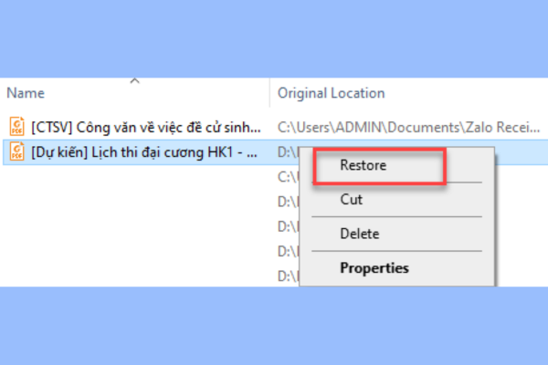Sử dụng Recycle Bin bước 2