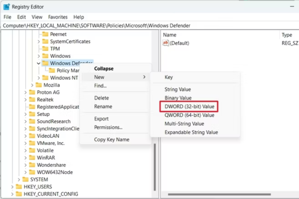 Sử dụng Registry Editor để tắt tính năng chặn virus bước 2