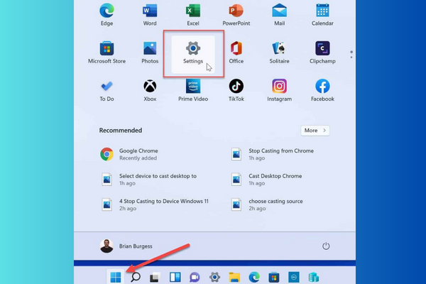 Sử dụng Settings bước 1
