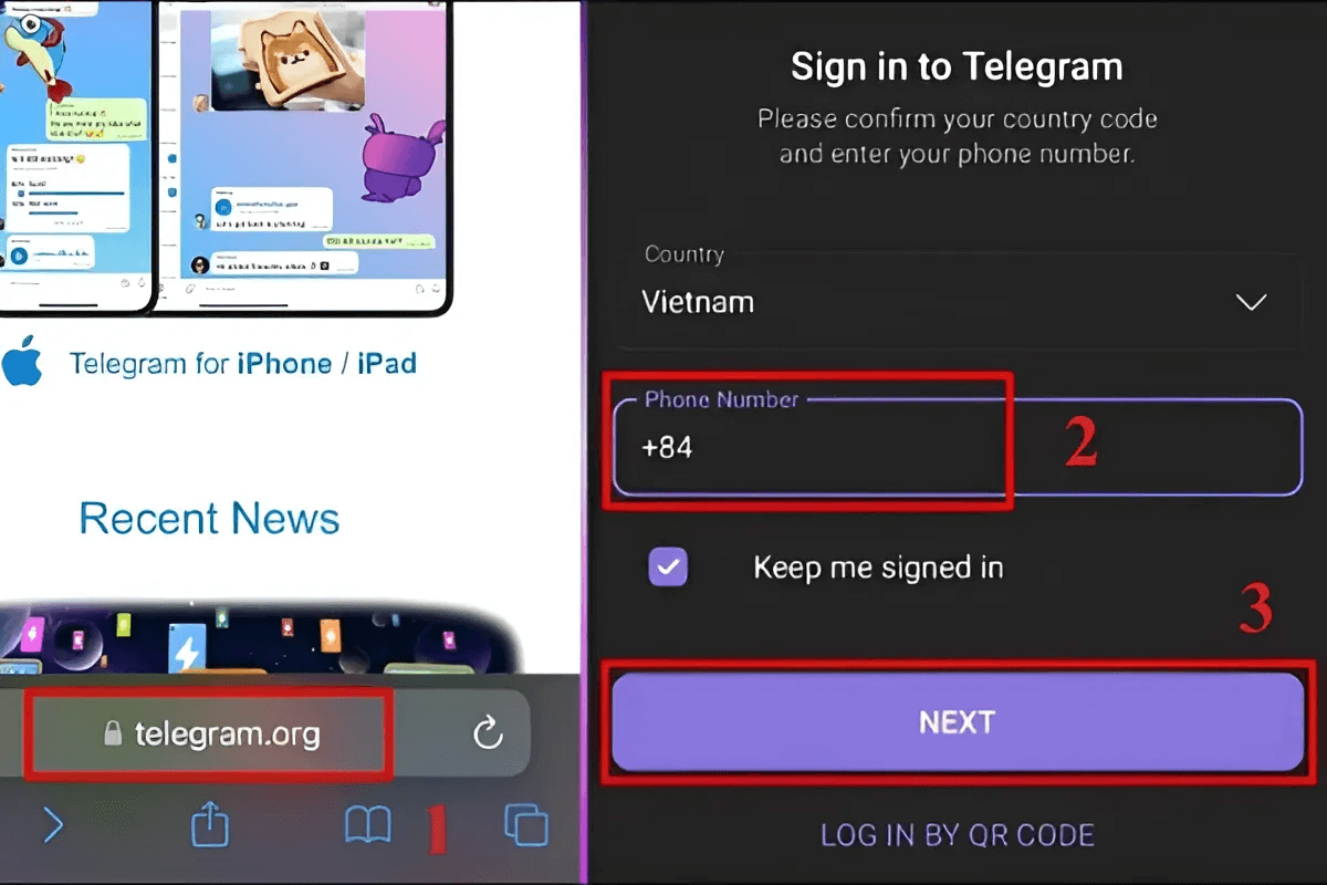 Sử dụng Website Telegram bước 1