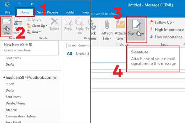 Tạo và thay đổi chữ ký trong Microsoft Outlook Office 365 bước 1 