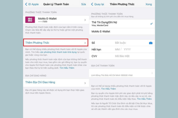 Thêm phương thức thanh toán trên iPhone bước 2