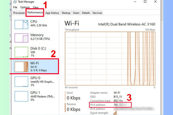Xem địa chỉ IP bằng Task Manager&nbsp;bước 2