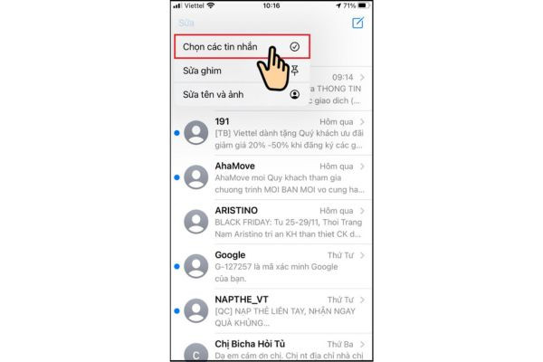 Xóa bỏ các tin nhắn không cần thiết bước 2-1