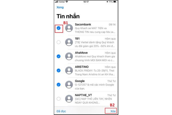 Xóa bỏ các tin nhắn không cần thiết bước 2-2