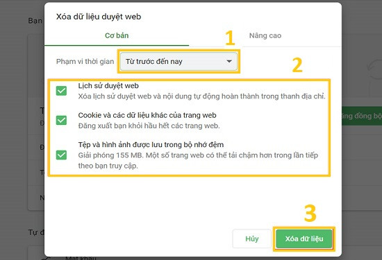 Xóa dữ liệu được lưu trong bộ nhớ tạm trên lịch sử Web