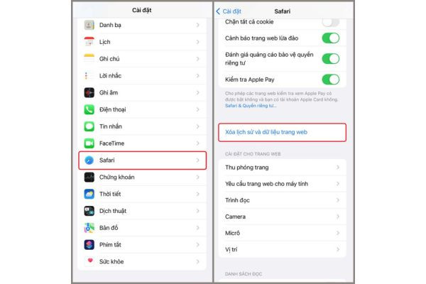xóa lịch sử và cache Safari, Google Drive
