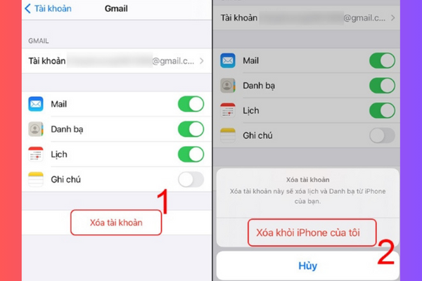 Xoá tài khoản và đăng nhập lại bước 3 Xoá tài khoản và đăng nhập lại bước 3