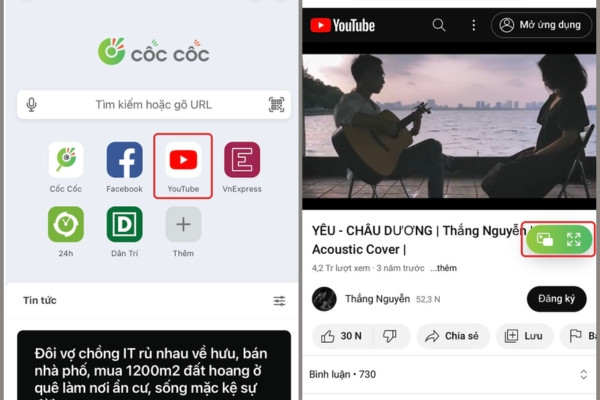 cách thu nhỏ màn hình youtube trên iPhone đơn giản cốc cốc bước 2