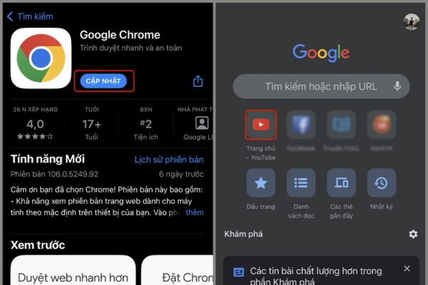 cách thu nhỏ màn hình youtube trên iPhone đơn giản trên Chrome bước 1
