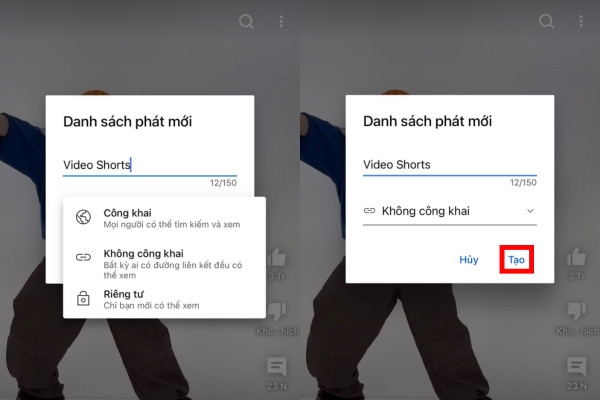 Tạo playlist video Shorts B4