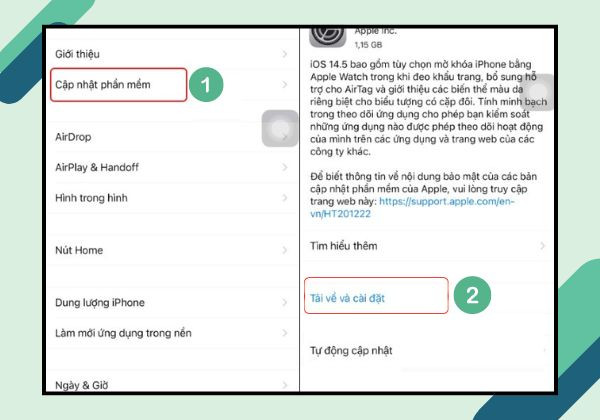 Bước 2 cập nhật iOS