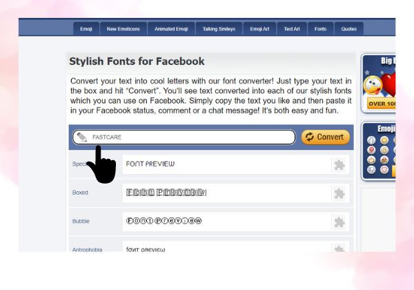 Bước 3 Đổi Font chữ Facebook qua Symbols & Emoticons