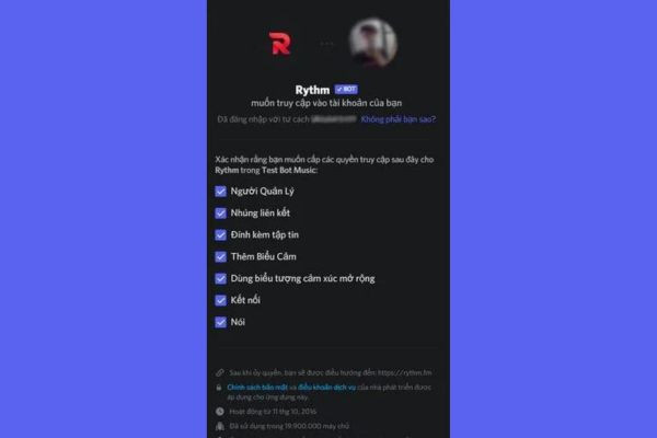 Bước 3.2: Mời bot vào server