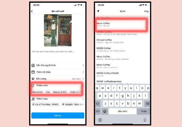 Bước 4: Xác định vị trí hiện tại bằng Instagram