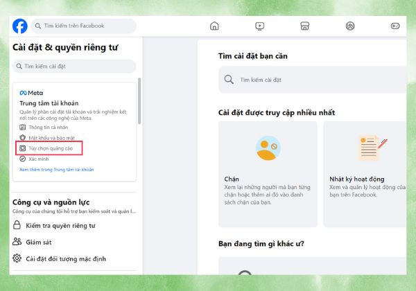 Cách chặn quảng cáo trên Facebook bằng máy tính bước 2 Cách chặn quảng cáo trên Facebook bằng máy tính bước 2