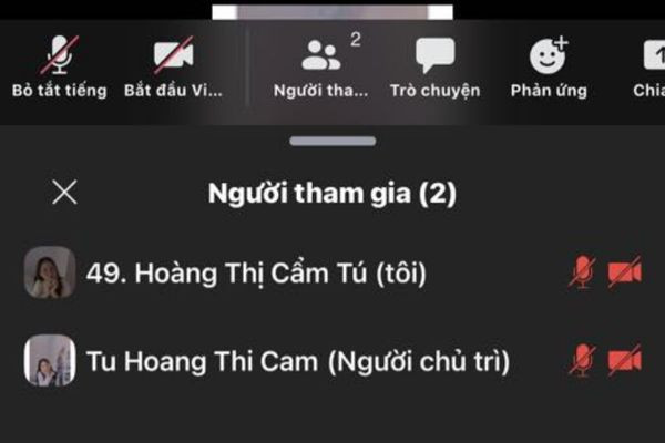 Đổi tên trên Zoom khi đang trong cuộc họp hoặc lớp học Online bằng điện thoại bước 1