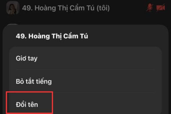 Đổi tên trên Zoom khi đang trong cuộc họp hoặc lớp học Online bằng điện thoại bước 2