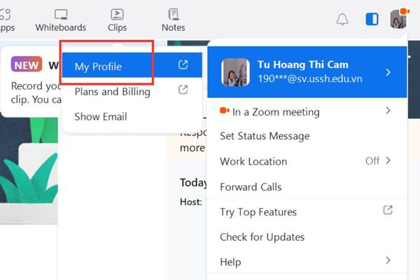 Cách đổi tên Zoom trong Profile bước 1