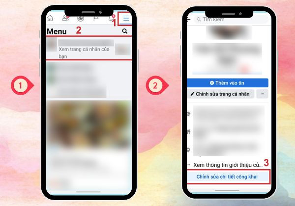 Cách hiển thị người theo dõi trên Facebook thông qua điện thoại bước 1,2