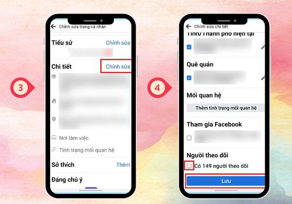 Cách hiển thị người theo dõi trên Facebook thông qua điện thoại bước 3,4