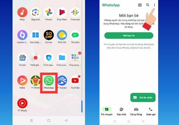 Cách kết bạn trên WhatsApp bằng điện thoại Android bước 1 và bước 2