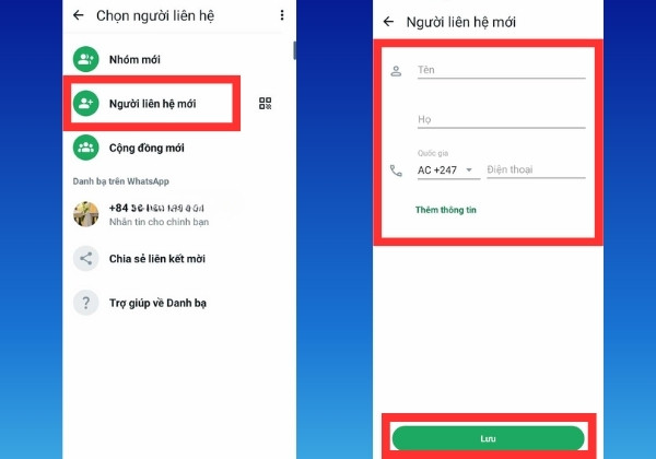 Cách kết bạn trên WhatsApp bằng điện thoại Android bước 3 và bước 4
