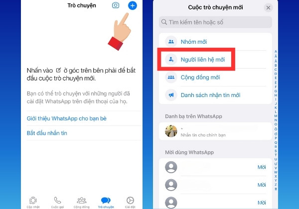 Cách kết bạn trên WhatsApp dành cho điện thoại iOS bước 2