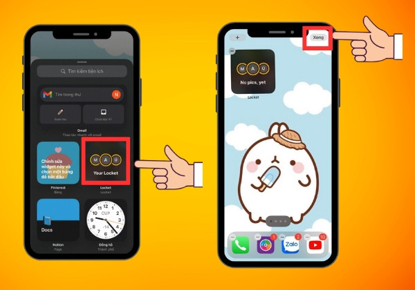 Cách thêm Locket Widget chia sẻ ảnh vào màn hình chính bước 2 và bước 3