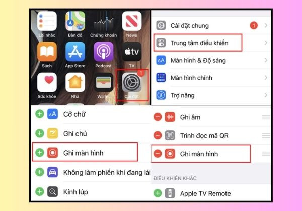 Cách thêm nút Ghi màn hình trên iOS 14 trở lên