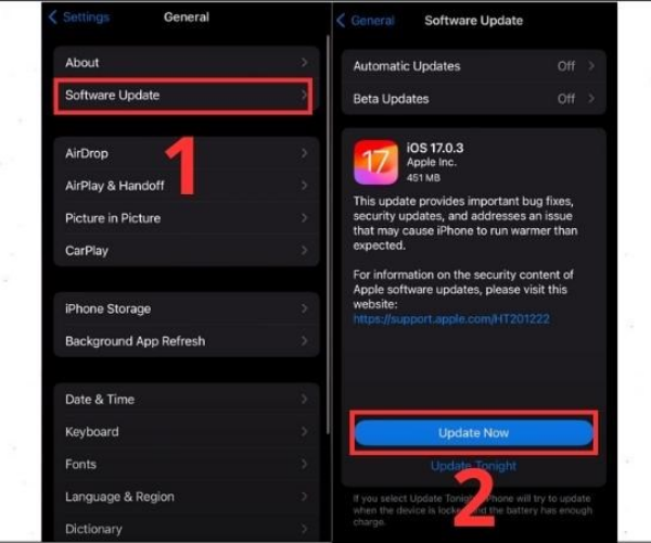 Cập nhật lại hệ điều hành iOS bước 2
