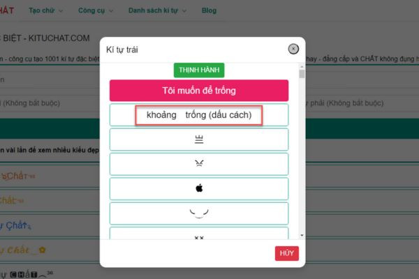 Dùng web tạo ký tự khoảng trống FF&nbsp;