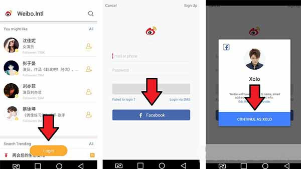  đăng ký Weibo thông qua Facebook