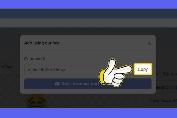 Hướng dẫn thêm emoji Discord bằng bot emoji,gg bước 3.3