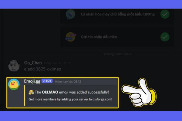 Hướng dẫn thêm emoji Discord bằng bot emoji,gg bước 5