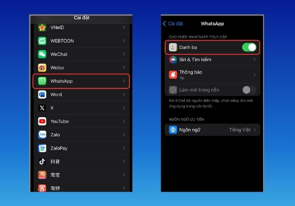 Kết bạn trên WhatsApp bằng danh bạ điện thoại iPhone bước 1
