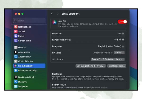Reset Siri trên máy Macbook bước 3