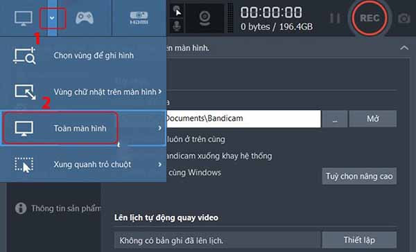 Sử dụng Bandicam bước 3