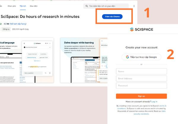 Sử dụng SciSpace thông qua tiện ích Chrome bước 1