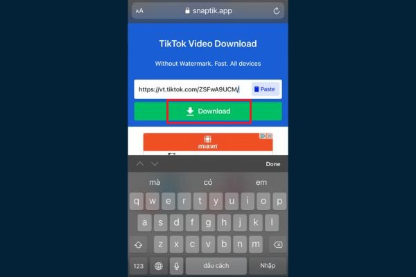 Tải ảnh trên TikTok không có logo bằng SnapTik bước 3