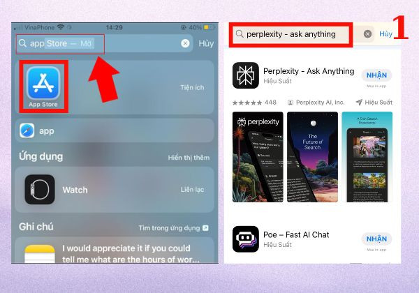 Tải Perplexity AI bằng điện thoại iOS bước 1