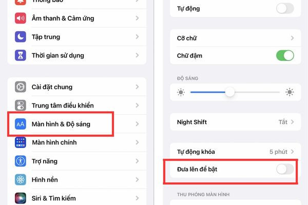 Tắt tính năng Đưa lên để bật