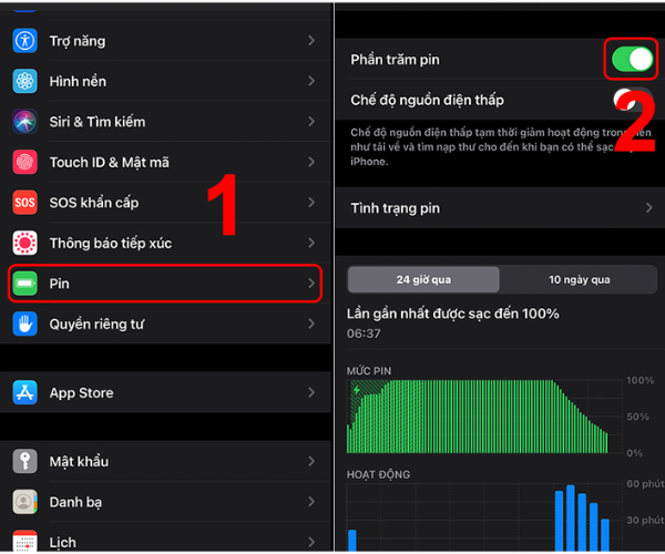Tắt và bật lại tính năng hiển thị phần trăm pin