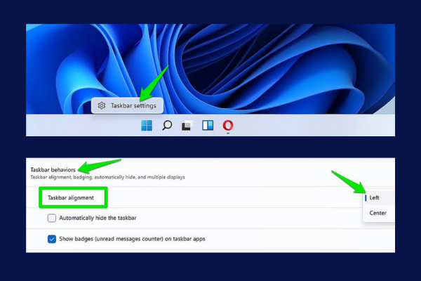 Thay đổi căn chỉnh trên thanh Taskbar