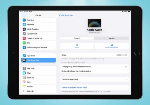 Thiết lập Apple Pay trên iPad bước 1