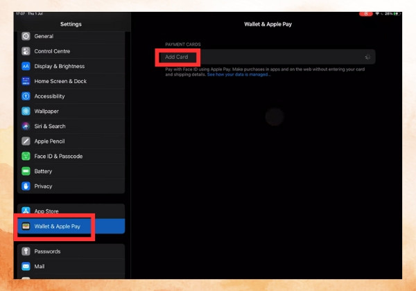 Thiết lập Apple Pay trên iPad bước 2