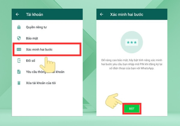 Thực hiện bảo mật tài khoản 2 lớp trên WhatsApp bước 2-3 Thực hiện bảo mật tài khoản 2 lớp trên WhatsApp bước 2-3